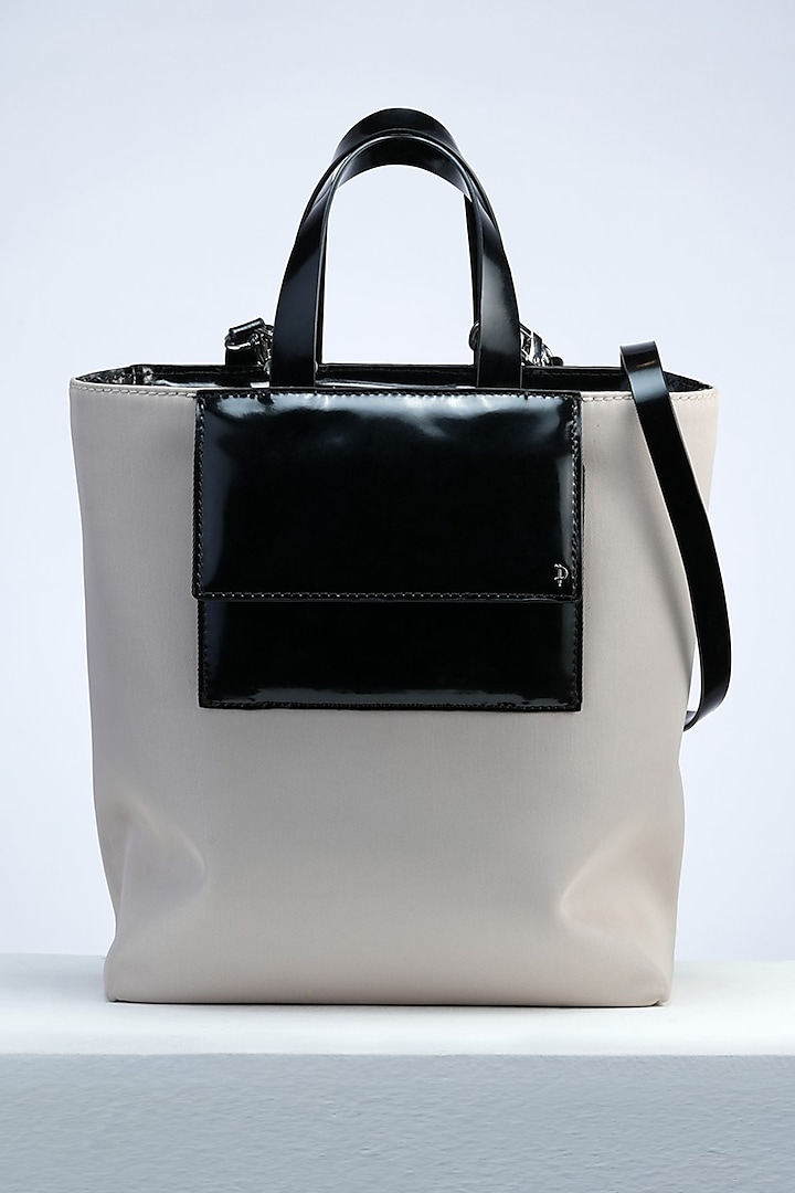 Beige Nylon & Italian Leather Tote Bag by PERONA Accessories