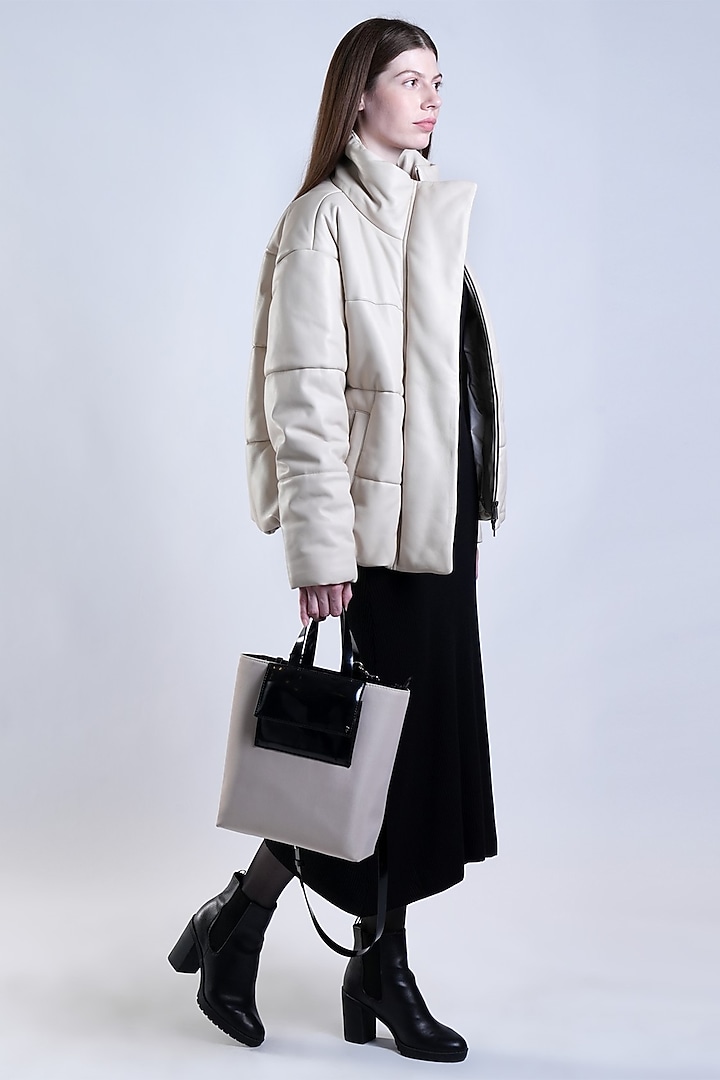 Beige Nylon & Italian Leather Tote Bag by PERONA Accessories at Pernia's Pop Up Shop