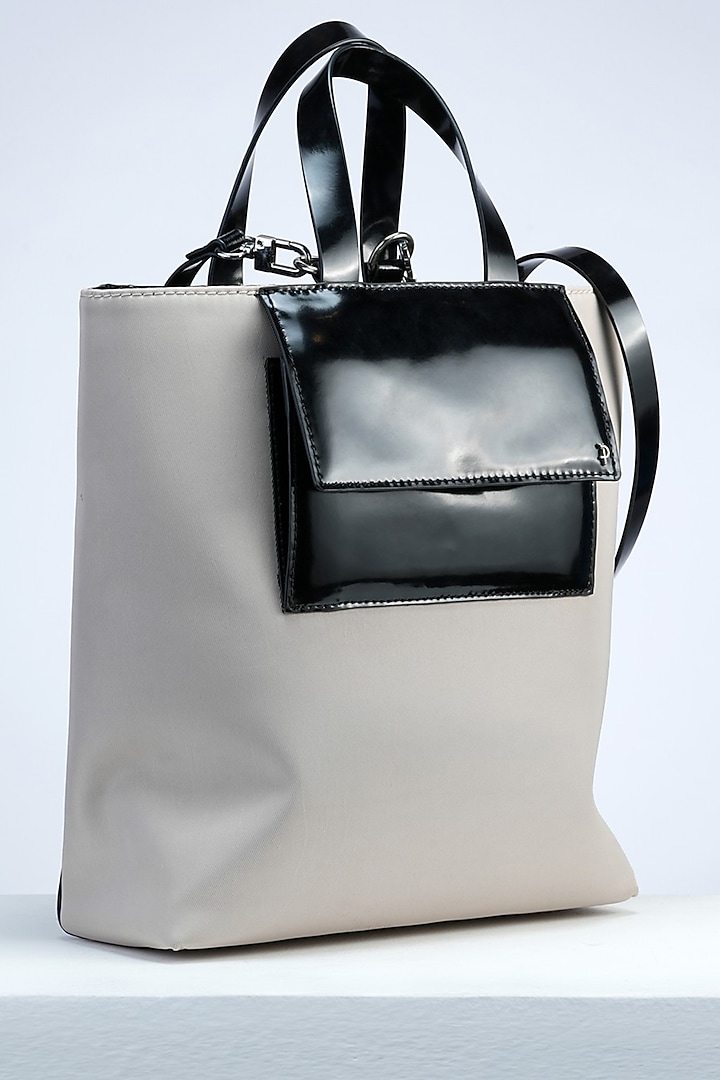 Beige Nylon & Italian Leather Tote Bag by PERONA Accessories at Pernia's Pop Up Shop