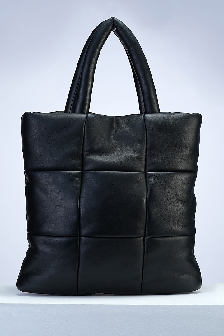 Black Italian Leather Handcrafted Quilted Handbag by PERONA Accessories