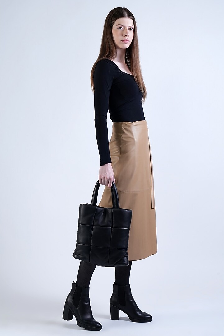 Black Italian Leather Handcrafted Quilted Handbag by PERONA Accessories at Pernia's Pop Up Shop