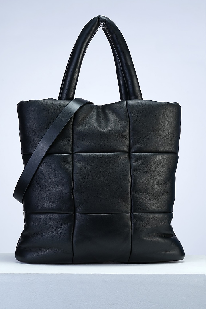 Black Italian Leather Handcrafted Quilted Handbag by PERONA Accessories at Pernia's Pop Up Shop