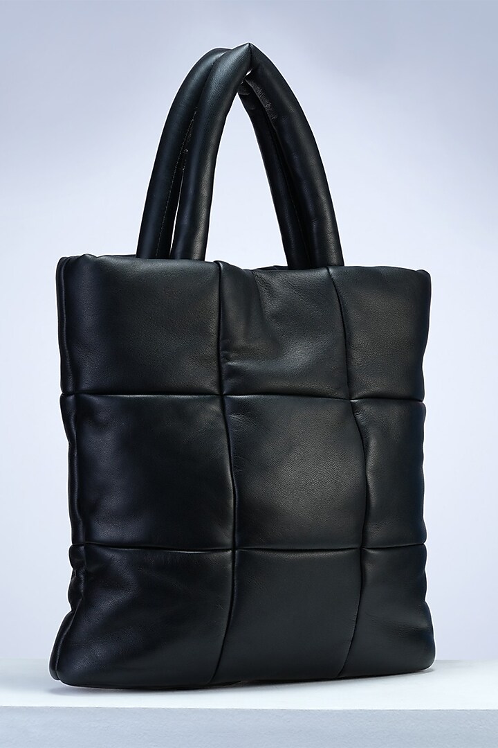 Black Italian Leather Handcrafted Quilted Handbag by PERONA Accessories at Pernia's Pop Up Shop