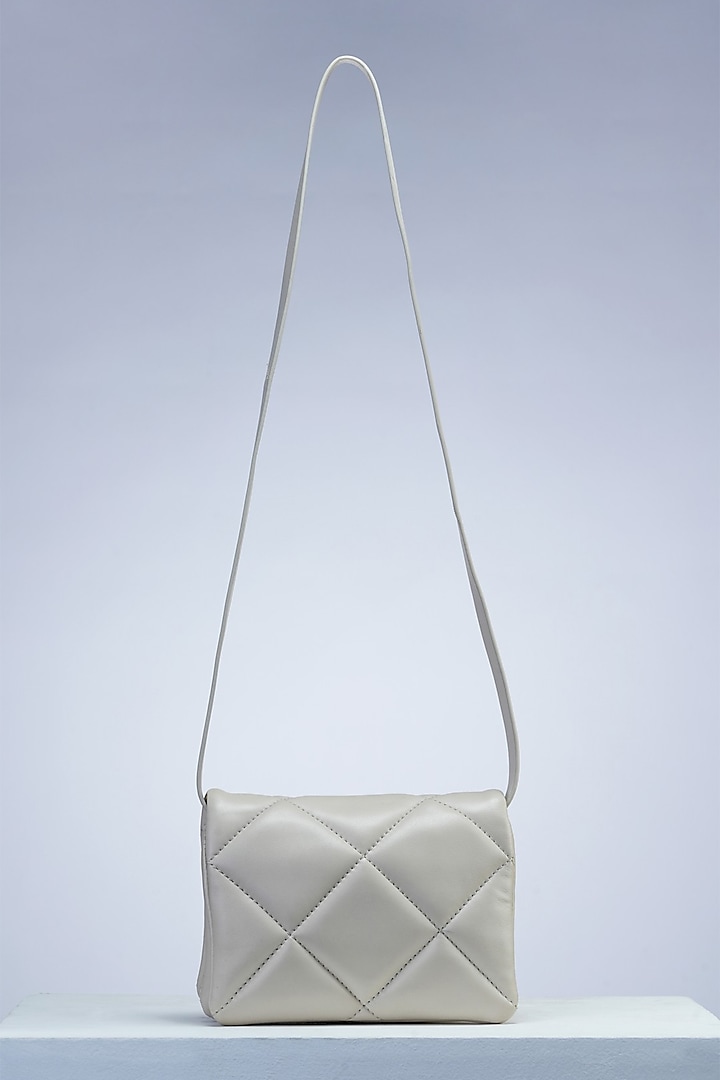 White Leather Quilted Crossbody Bag by PERONA Accessories