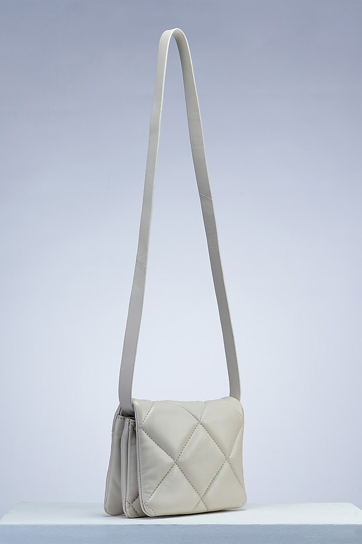 White Leather Quilted Crossbody Bag by PERONA Accessories at Pernia's Pop Up Shop