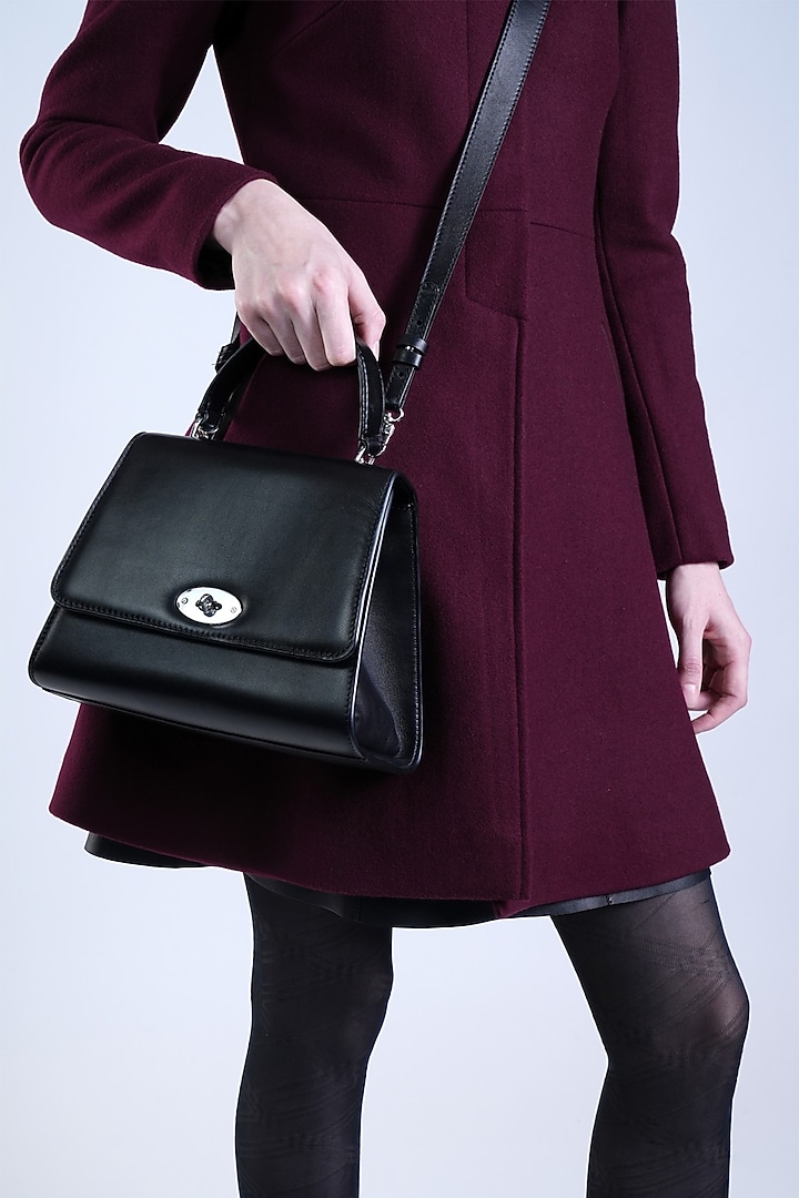 Black Italian Leather Crossbody Bag by PERONA Accessories at Pernia's Pop Up Shop