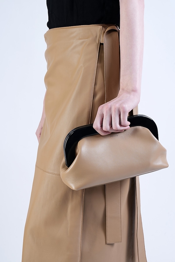 Beige Soft Leather Clutch by PERONA Accessories at Pernia's Pop Up Shop