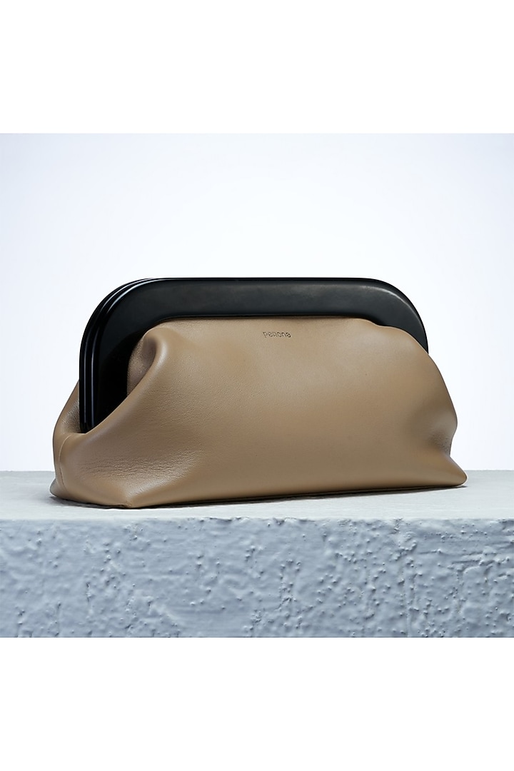 Beige Soft Leather Clutch by PERONA Accessories at Pernia's Pop Up Shop