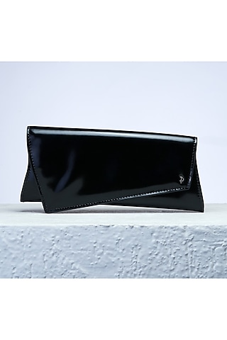 Black Lush Italian Leather Clutch by PERONA Accessories