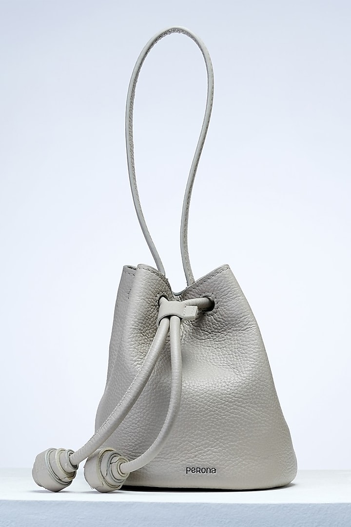 Grey Italian Leather Pouch Bag by PERONA Accessories