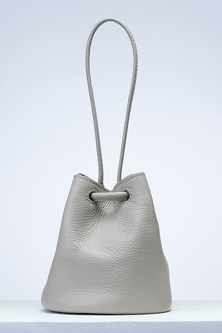 Grey Italian Leather Pouch Bag by PERONA Accessories at Pernia's Pop Up Shop