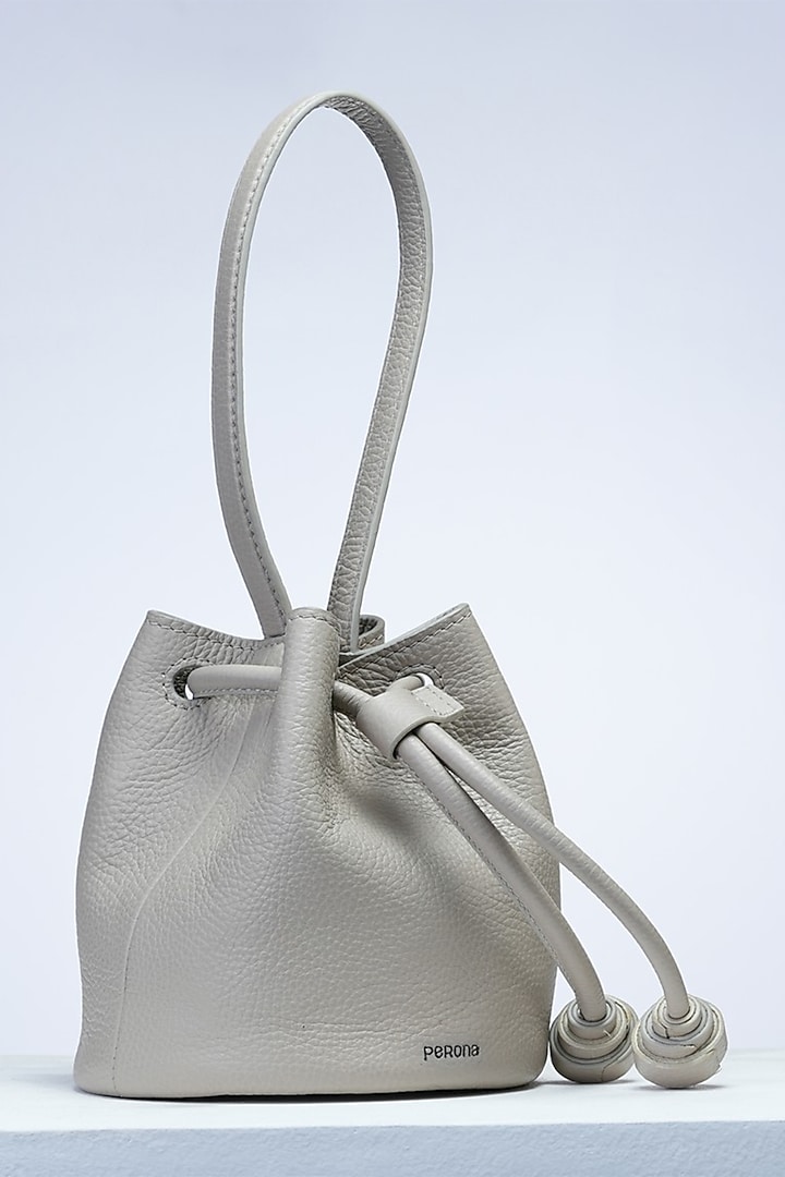 Grey Italian Leather Pouch Bag by PERONA Accessories at Pernia's Pop Up Shop