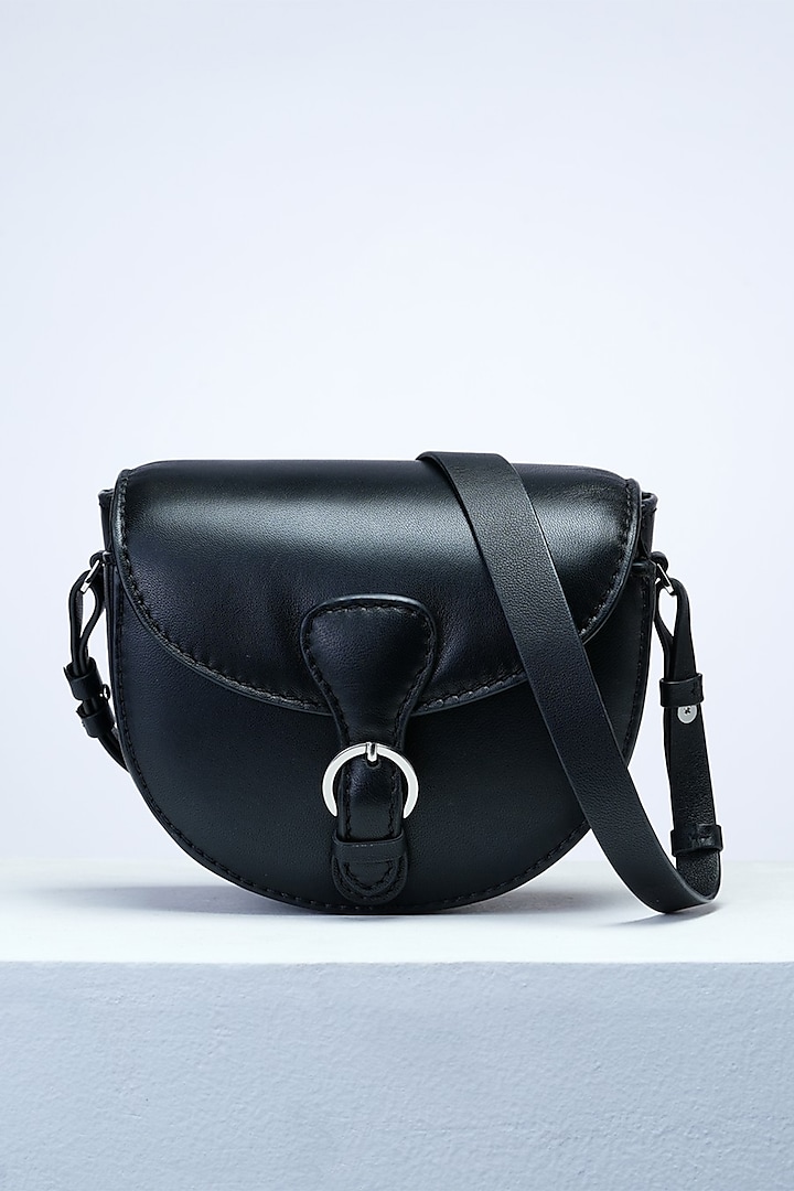 Black Premium Leather Saddle Bag by PERONA Accessories