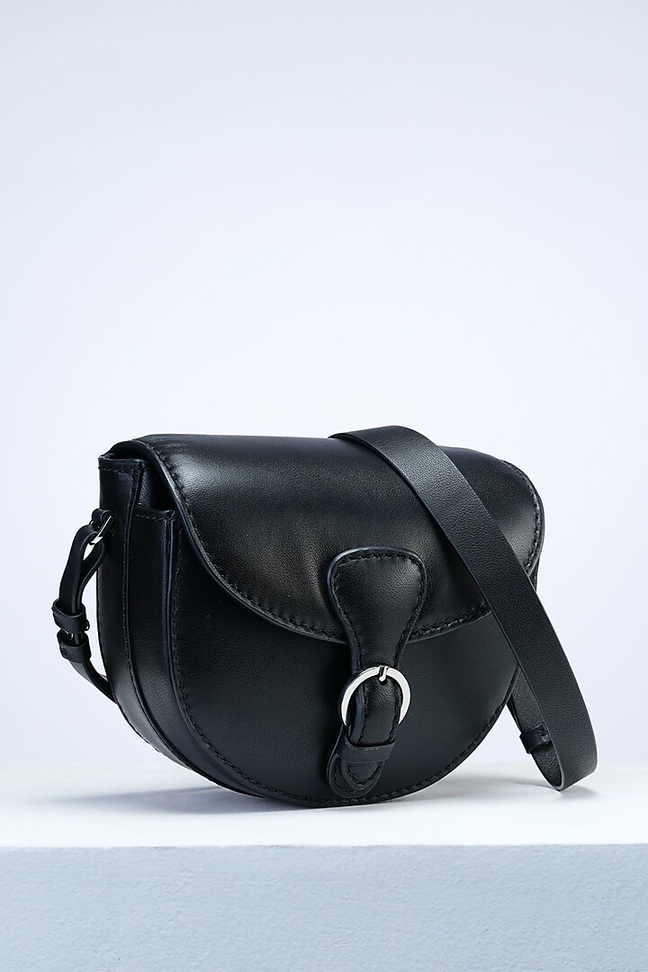 Black Premium Leather Saddle Bag by PERONA Accessories at Pernia's Pop Up Shop
