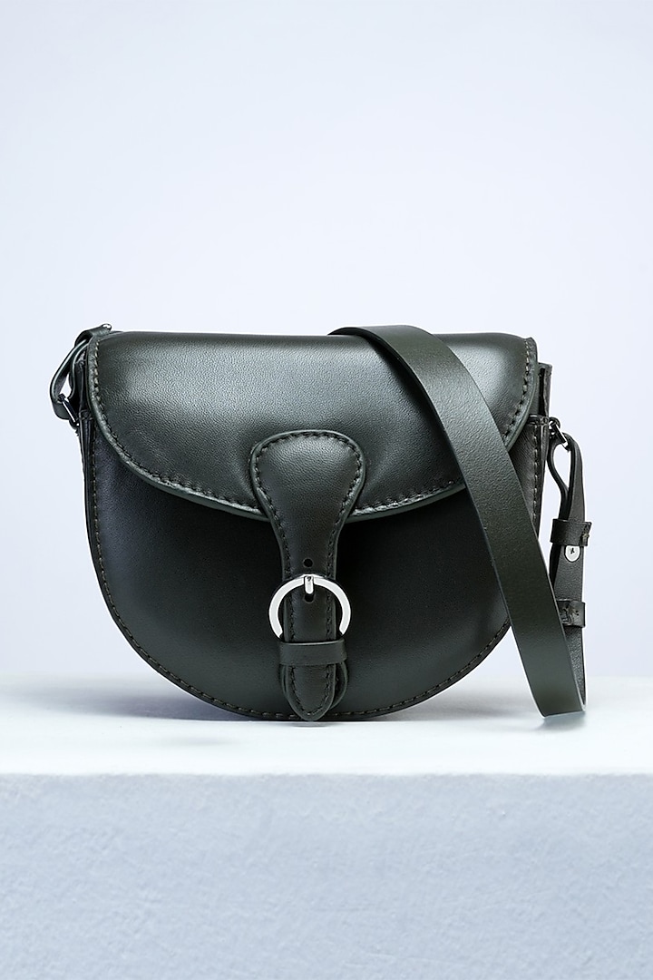 Olive Premium Leather Saddle Bag by PERONA Accessories