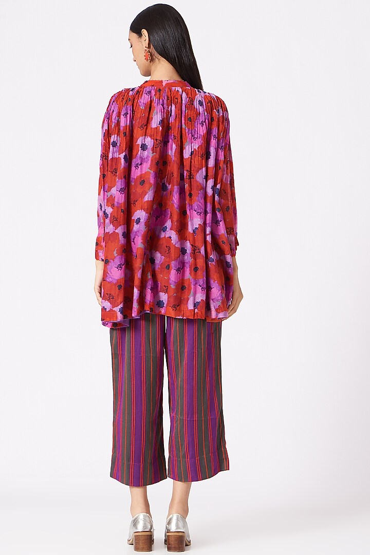 Red & Purple Floral Printed Layered Long Shirt by Pero at Pernia's Pop Up Shop