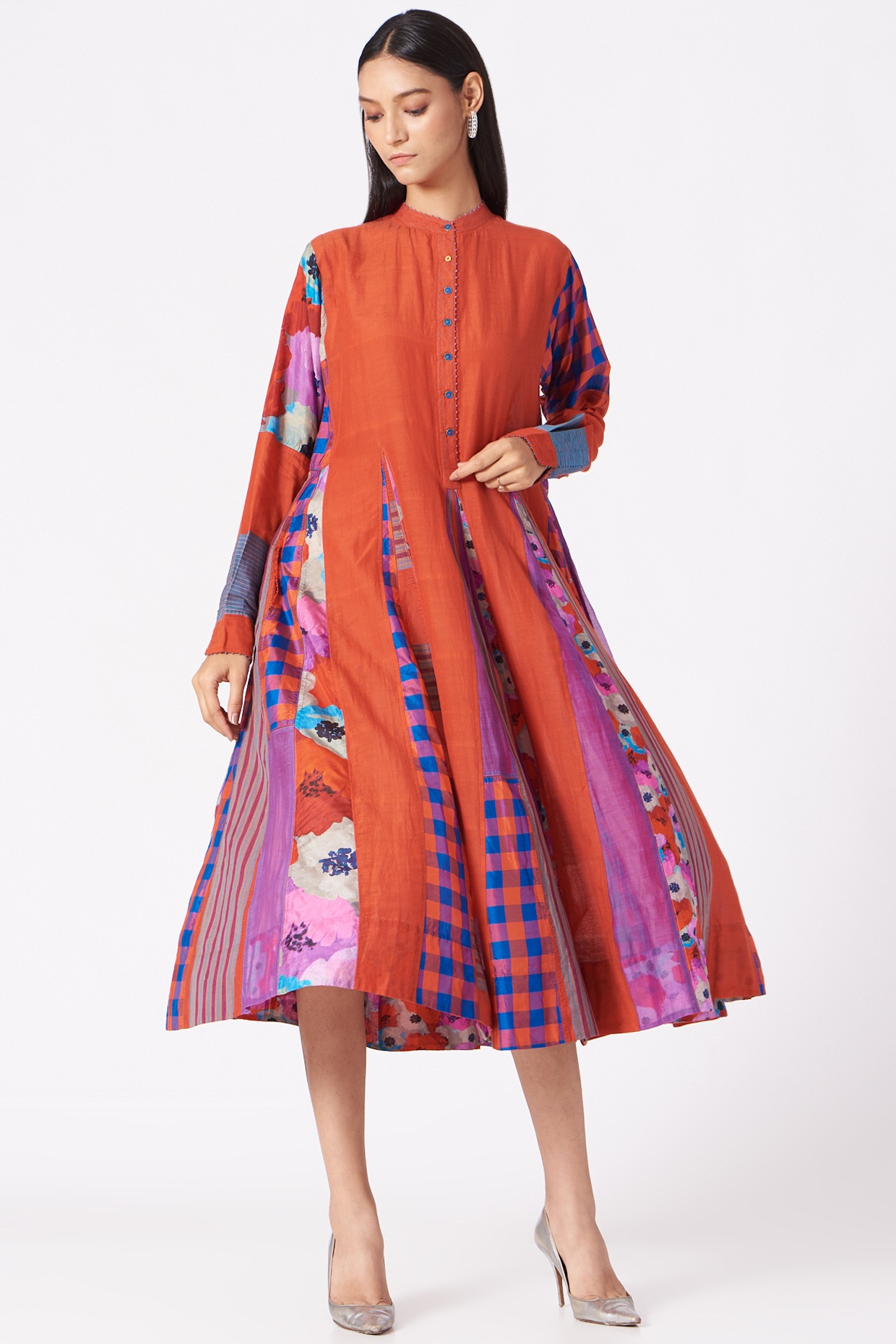 Orange Handwoven Cotton Silk Dress 