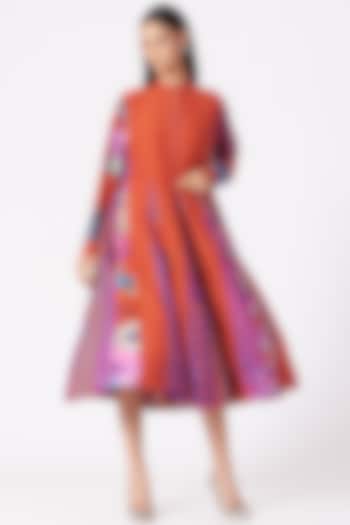 Orange Handwoven Cotton Silk Dress by Pero