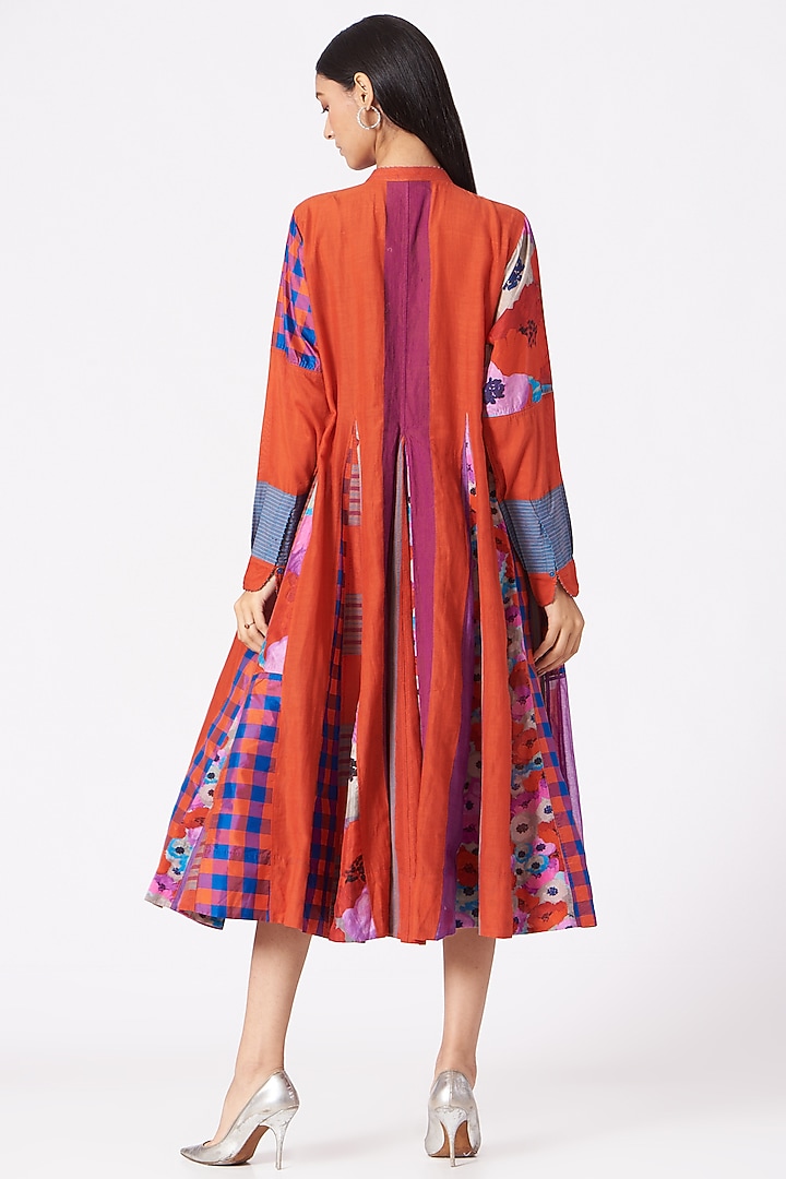Orange Handwoven Cotton Silk Party Wear Dress by Pero at Pernia's Pop Up Shop
