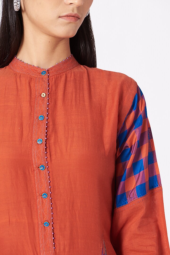 Orange Handwoven Cotton Silk Party Wear Dress by Pero at Pernia's Pop Up Shop