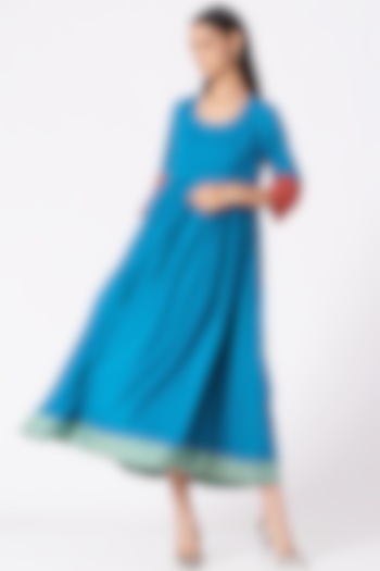 Cobalt Blue Handwoven Cotton Silk Dress by Pero