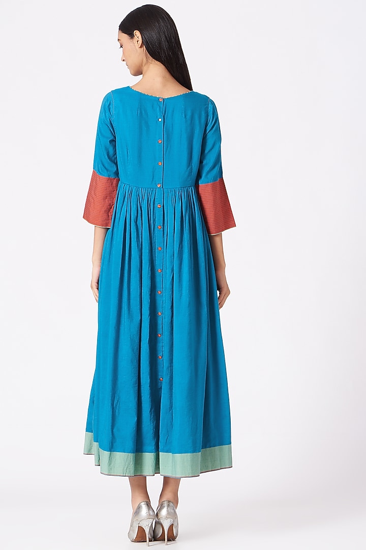 Cobalt Blue Handwoven Cotton Silk Party Wear Dress by Pero at Pernia's Pop Up Shop