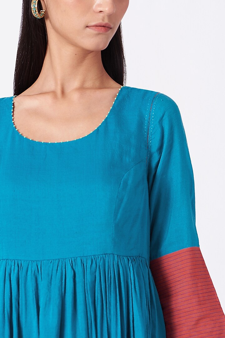 Cobalt Blue Handwoven Cotton Silk Party Wear Dress by Pero at Pernia's Pop Up Shop
