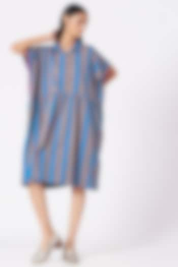 Grey & Blue Handwoven Stripes Dress by Pero at Pernia's Pop Up Shop