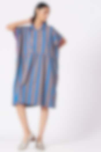 Grey & Blue Handwoven Stripes Dress by Pero