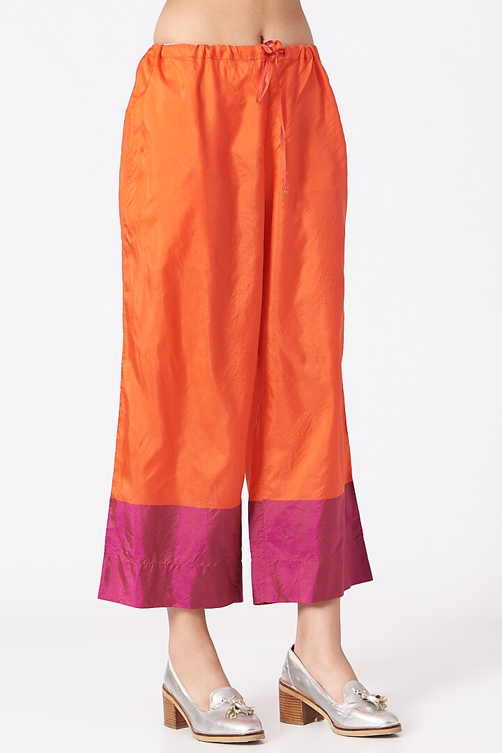 Orange Handwoven Silk Pants by Pero at Pernia's Pop Up Shop