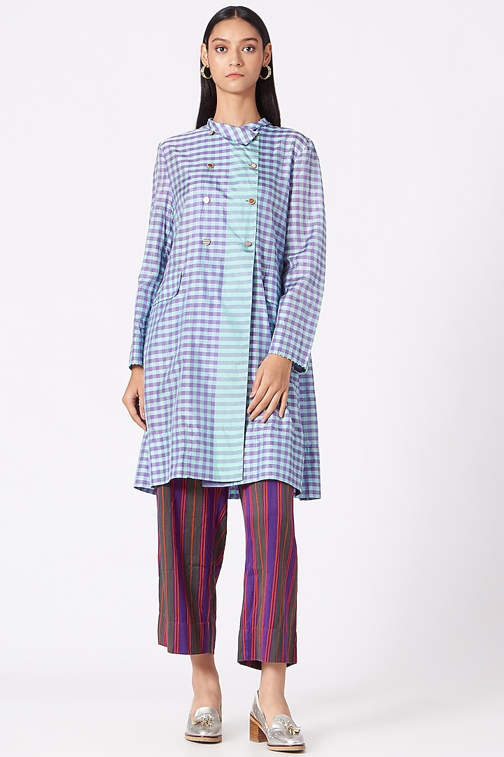 Purple & Blue Checkered handwoven Jacket by Pero