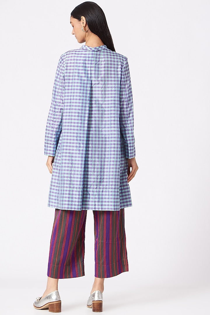 Purple & Blue Checkered handwoven Jacket by Pero at Pernia's Pop Up Shop