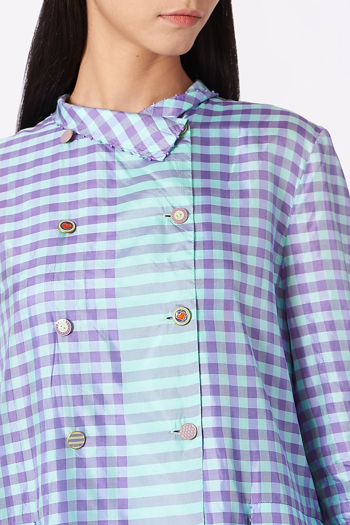 Purple & Blue Checkered handwoven Jacket by Pero at Pernia's Pop Up Shop