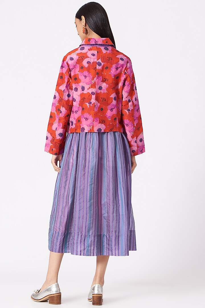 Red Printed Handwoven Jacket by Pero at Pernia's Pop Up Shop