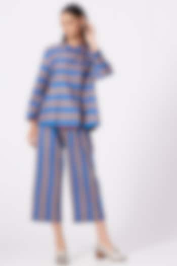 Cobalt Blue Striped Handwoven Pants by Pero
