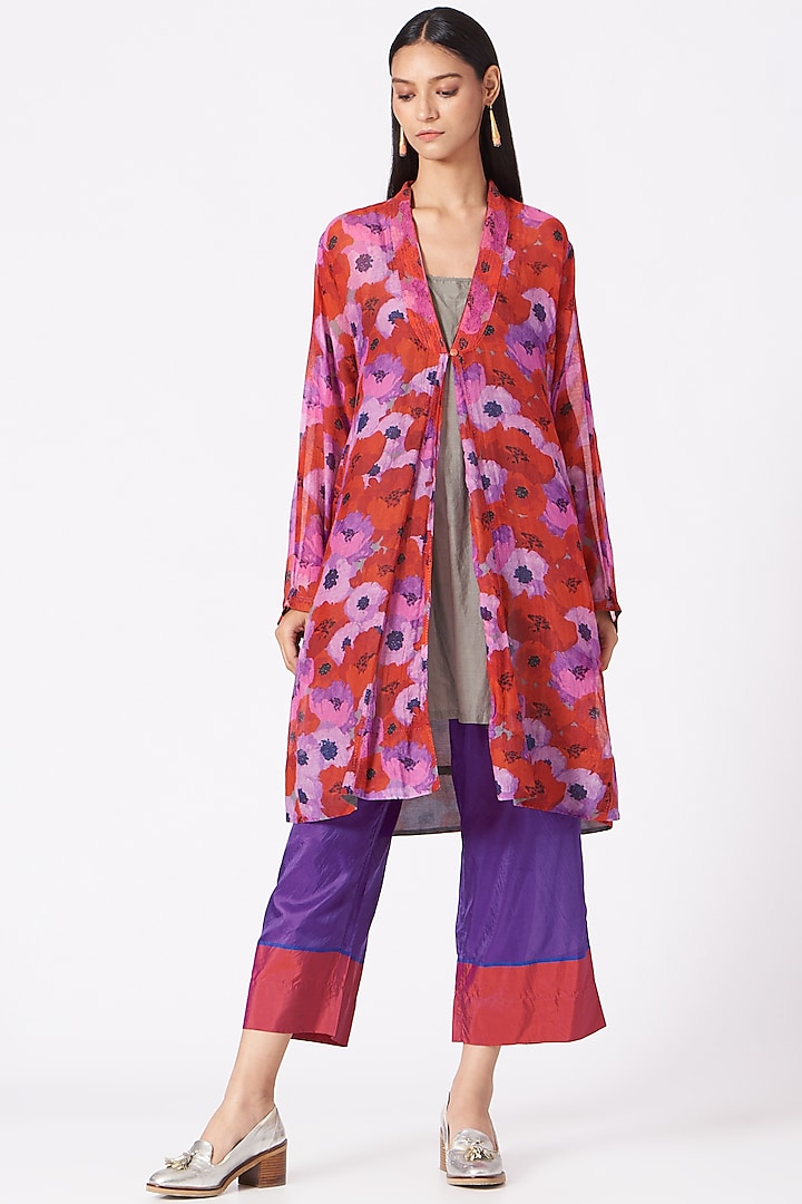 Purple Printed Handwoven Long Top by Pero