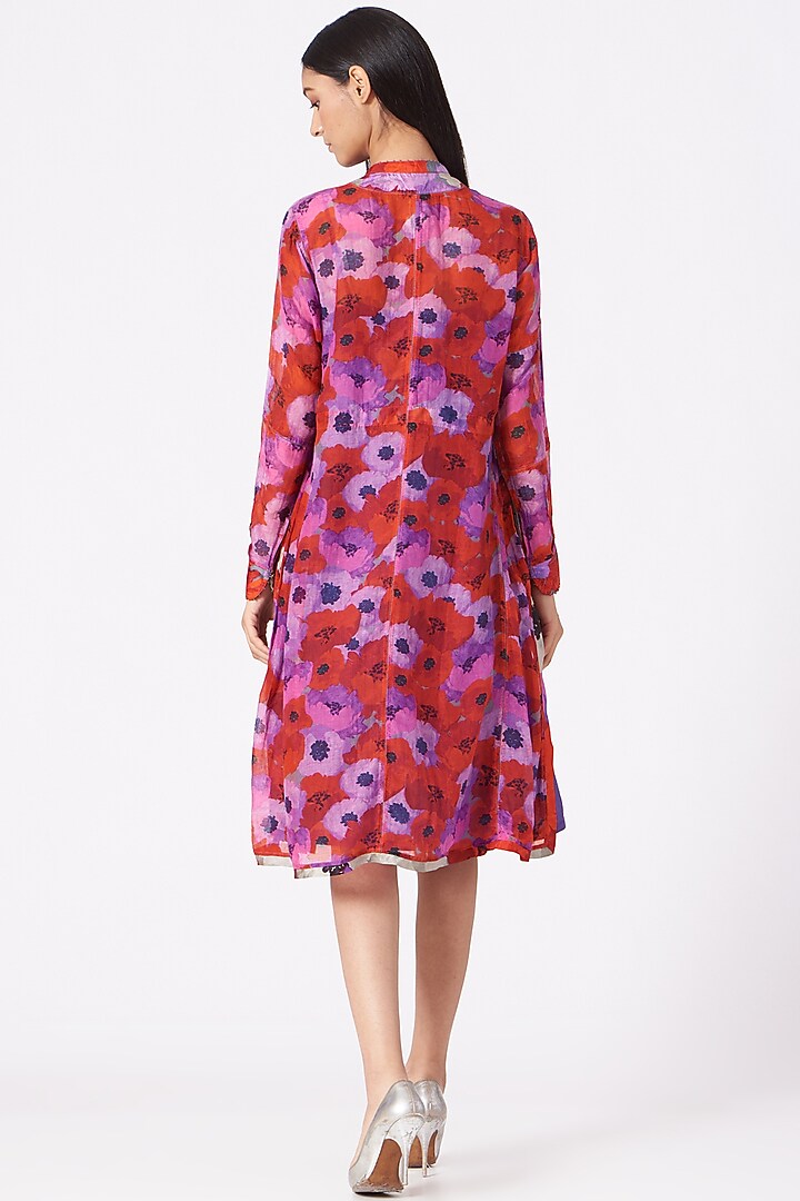 Red Printed Handwoven Long Top by Pero at Pernia's Pop Up Shop