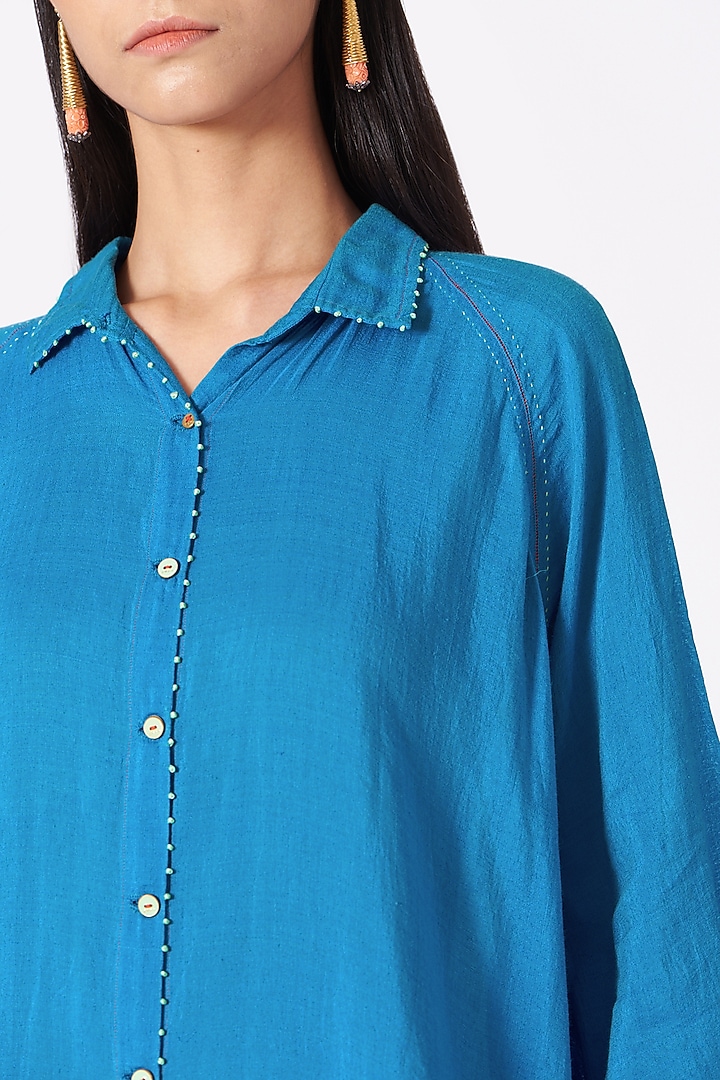 Cobalt Blue Handwoven Shirt by Pero at Pernia's Pop Up Shop