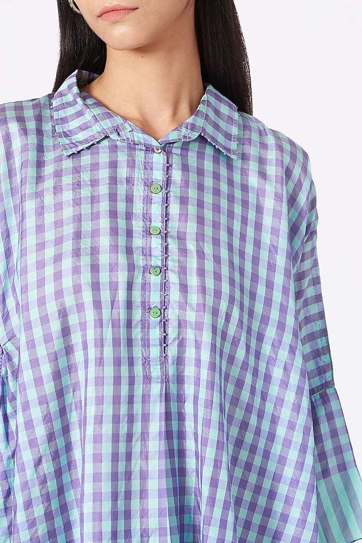 Sky Blue Checkered Handwoven Shirt by Pero at Pernia's Pop Up Shop