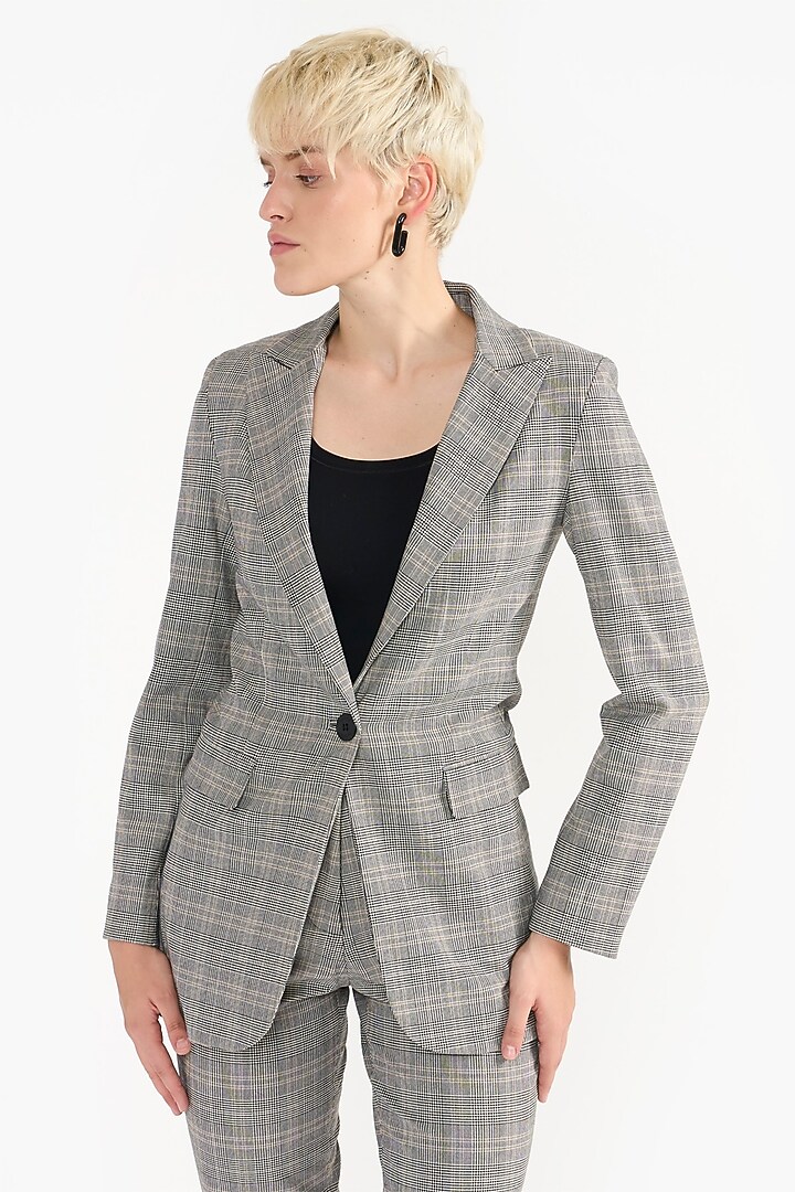 Multi-Colored Premium Japanese Herringbone Rayon Blend Blazer by PERONA at Pernia's Pop Up Shop