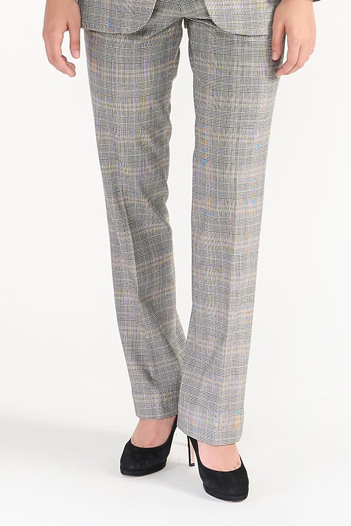 Multi-Colored Premium Japanese Herringbone Rayon Blend Trousers by PERONA at Pernia's Pop Up Shop