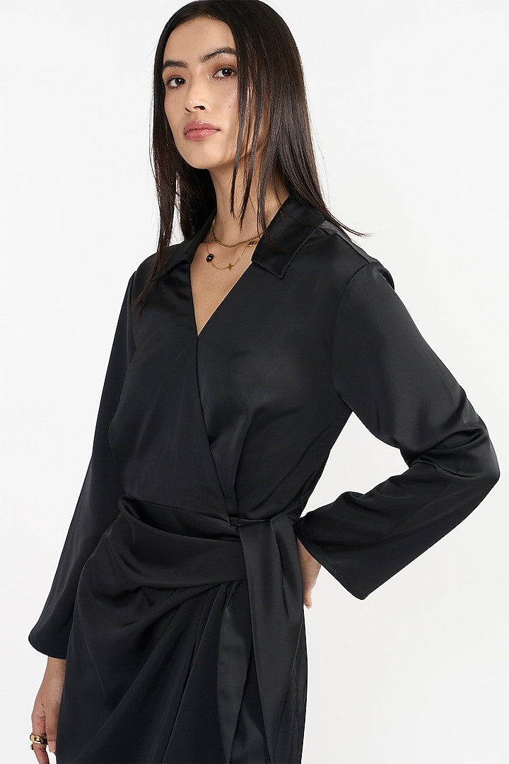 japanese satin dress Black Japanese Satin Wrap Dress Design by PERONA at Pernia's Pop Up Shop  2026