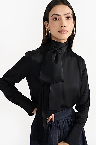 Black Rayon & Premium Italian Fabric Top by PERONA
