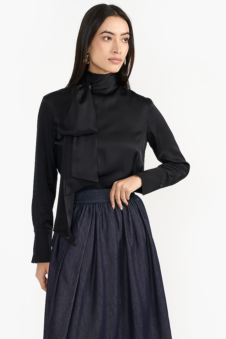Black Rayon & Premium Italian Fabric Top by PERONA at Pernia's Pop Up Shop