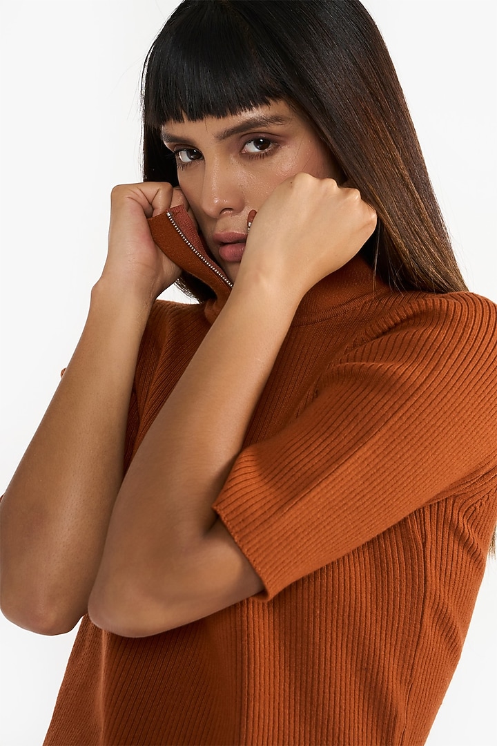 Burnt Tan Merino Wool Knitted Top by PERONA at Pernia's Pop Up Shop