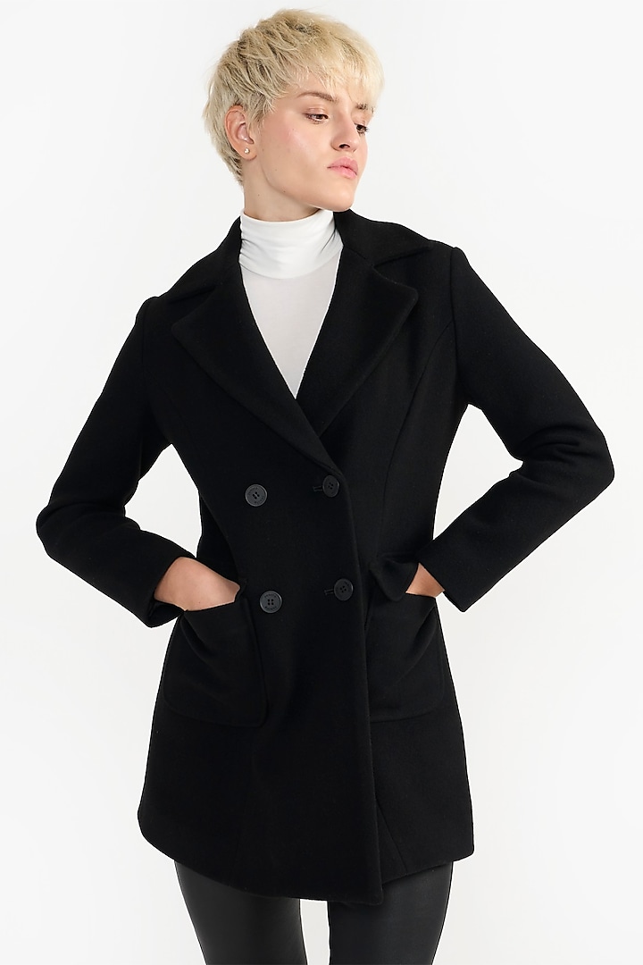 Black Woolen Coat by PERONA