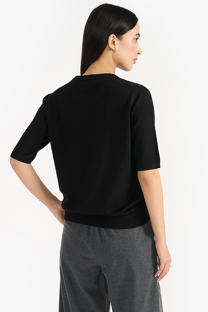 Black Ultra Fine Natural Merino Wool & Silk Blend Top by PERONA at Pernia's Pop Up Shop
