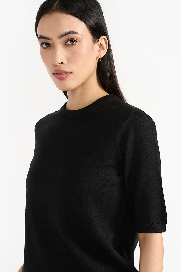 Black Ultra Fine Natural Merino Wool & Silk Blend Top by PERONA at Pernia's Pop Up Shop