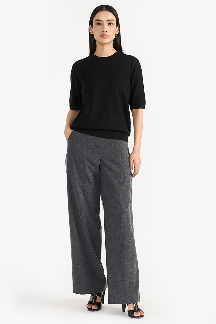 Black Ultra Fine Natural Merino Wool & Silk Blend Top by PERONA at Pernia's Pop Up Shop