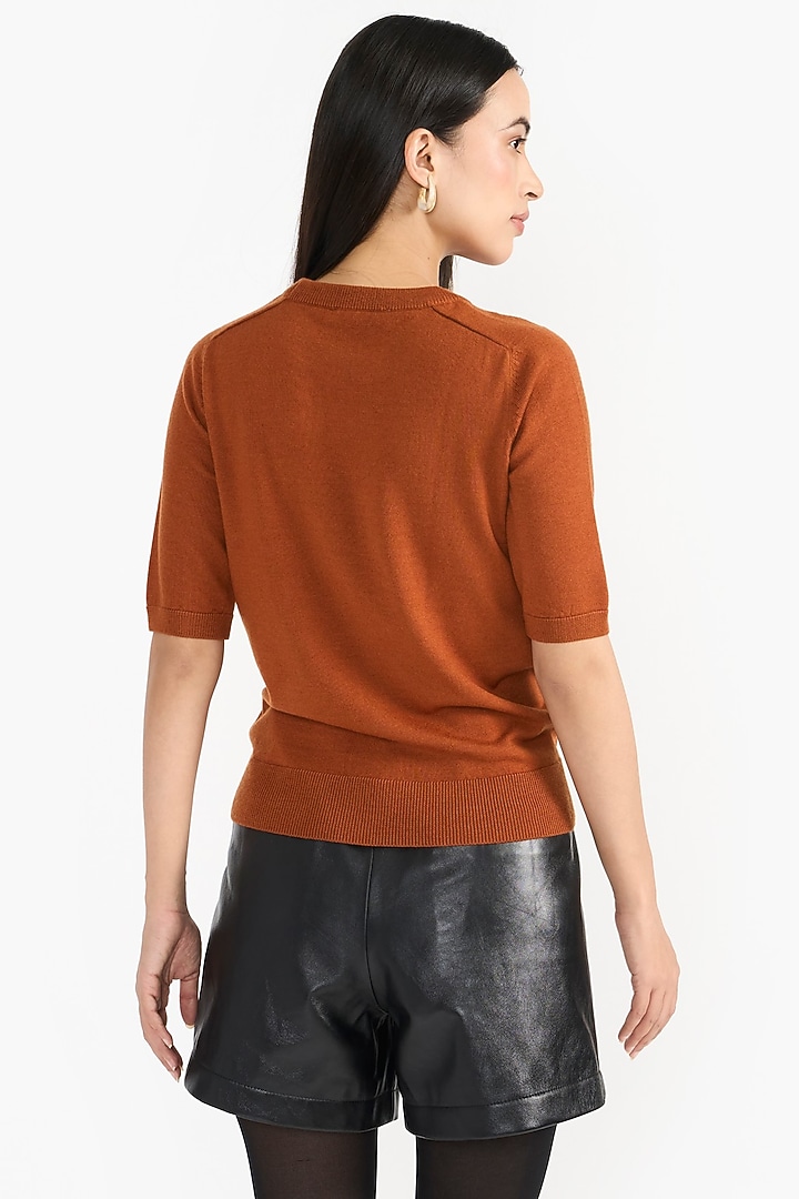 Orange Ultra Fine Natural Merino Wool & Silk Blend Top by PERONA at Pernia's Pop Up Shop